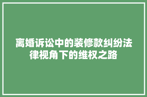 离婚诉讼中的装修款纠纷法律视角下的维权之路