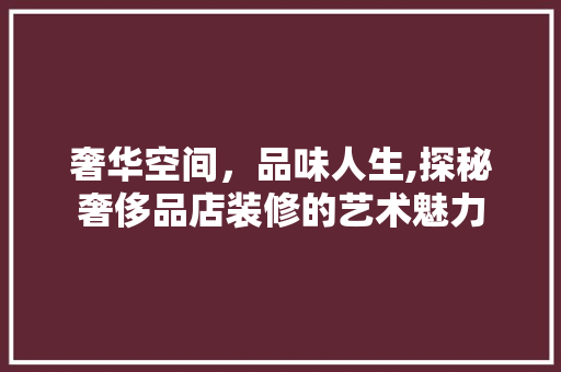 奢华空间，品味人生,探秘奢侈品店装修的艺术魅力