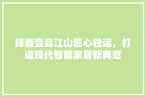 择森壹品江山匠心独运，打造现代智能家居新典范  第1张
