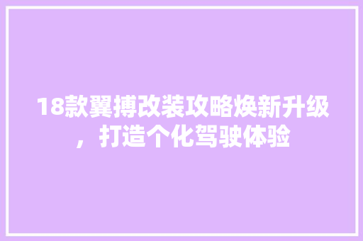 18款翼搏改装攻略焕新升级，打造个化驾驶体验