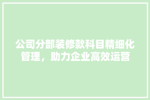 公司分部装修款科目精细化管理，助力企业高效运营