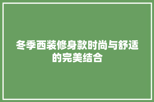 冬季西装修身款时尚与舒适的完美结合  第1张