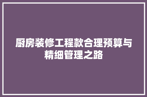 厨房装修工程款合理预算与精细管理之路  第1张