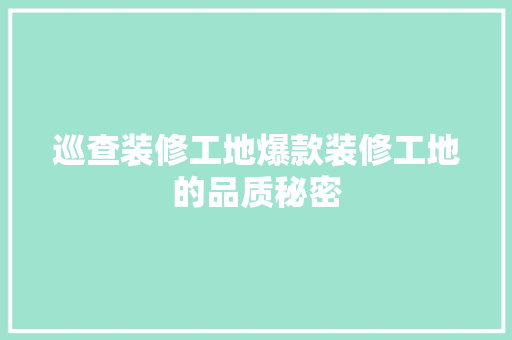 巡查装修工地爆款装修工地的品质秘密  第1张
