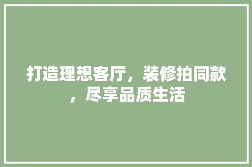 打造理想客厅，装修拍同款，尽享品质生活