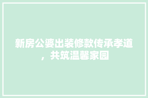 新房公婆出装修款传承孝道，共筑温馨家园