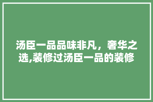 汤臣一品品味非凡，奢华之选,装修过汤臣一品的装修公司