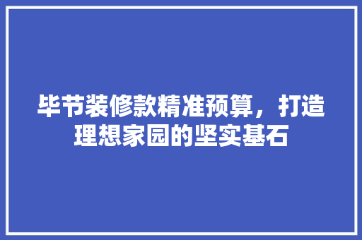 毕节装修款精准预算，打造理想家园的坚实基石