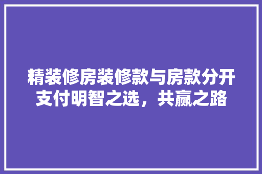精装修房装修款与房款分开支付明智之选，共赢之路
