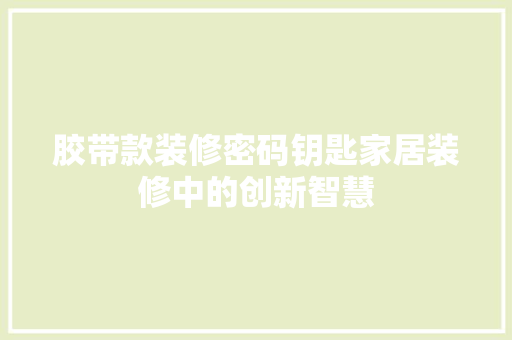 胶带款装修密码钥匙家居装修中的创新智慧