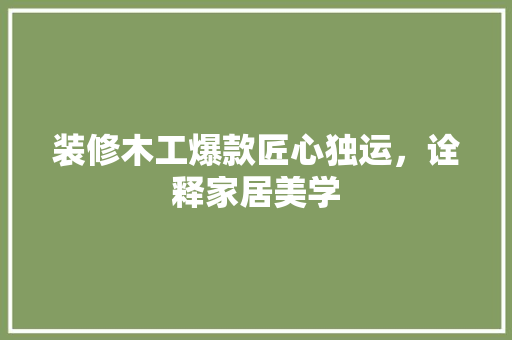 装修木工爆款匠心独运，诠释家居美学