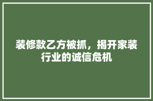 装修款乙方被抓，揭开家装行业的诚信危机