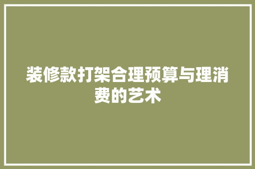 装修款打架合理预算与理消费的艺术
