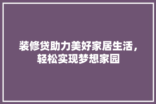 装修贷助力美好家居生活，轻松实现梦想家园