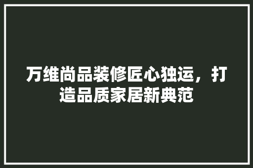 万维尚品装修匠心独运，打造品质家居新典范