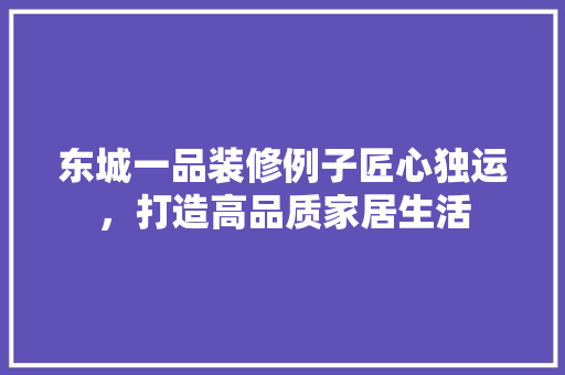东城一品装修例子匠心独运，打造高品质家居生活