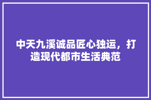中天九溪诚品匠心独运，打造现代都市生活典范