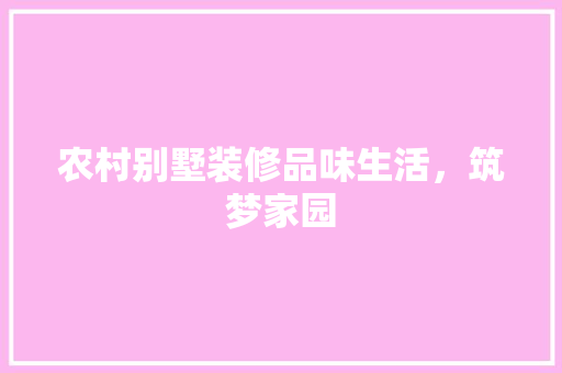 农村别墅装修品味生活，筑梦家园