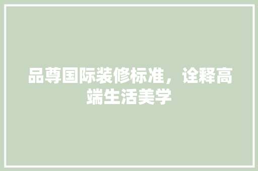 品尊国际装修标准，诠释高端生活美学