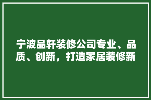 宁波品轩装修公司专业、品质、创新，打造家居装修新标杆  第1张