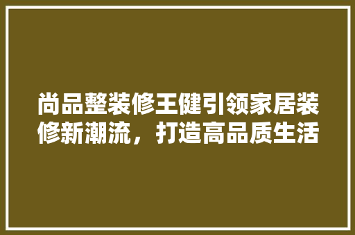 尚品整装修王健引领家居装修新潮流，打造高品质生活空间