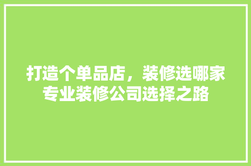 打造个单品店，装修选哪家专业装修公司选择之路