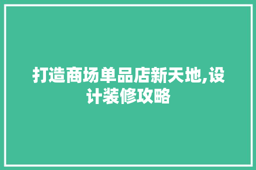 打造商场单品店新天地,设计装修攻略