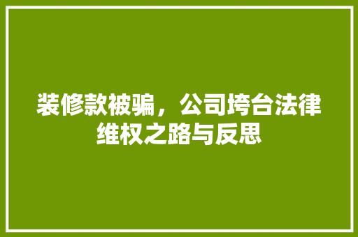装修款被骗，公司垮台法律维权之路与反思