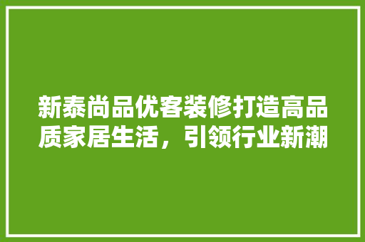 新泰尚品优客装修打造高品质家居生活，引领行业新潮流