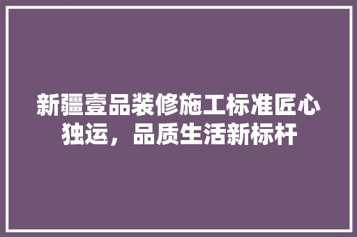 新疆壹品装修施工标准匠心独运，品质生活新标杆