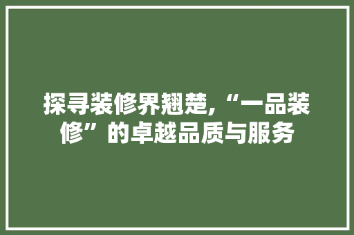 探寻装修界翘楚,“一品装修”的卓越品质与服务