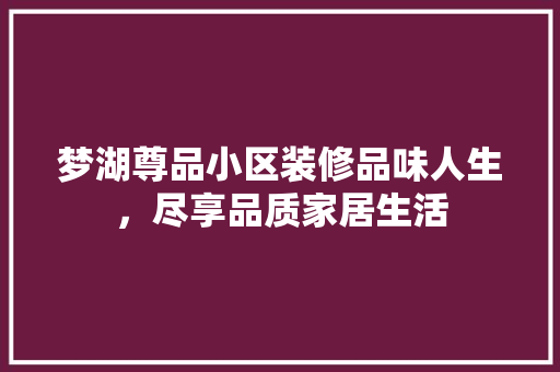 梦湖尊品小区装修品味人生，尽享品质家居生活