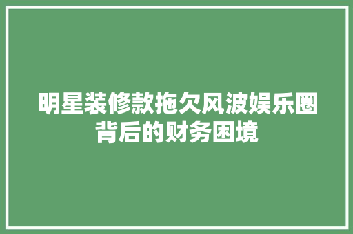 明星装修款拖欠风波娱乐圈背后的财务困境