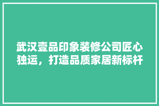武汉壹品印象装修公司匠心独运，打造品质家居新标杆