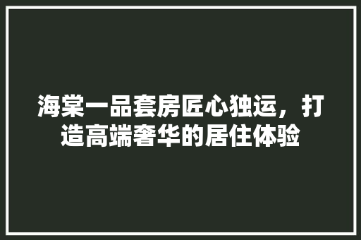 海棠一品套房匠心独运，打造高端奢华的居住体验