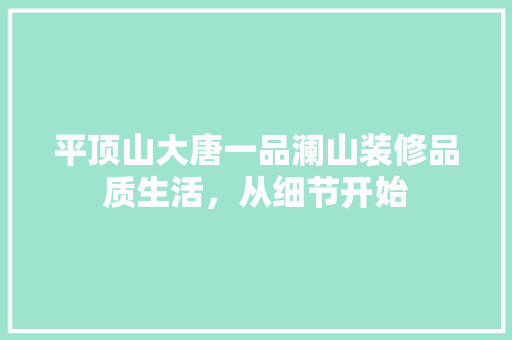 平顶山大唐一品澜山装修品质生活，从细节开始