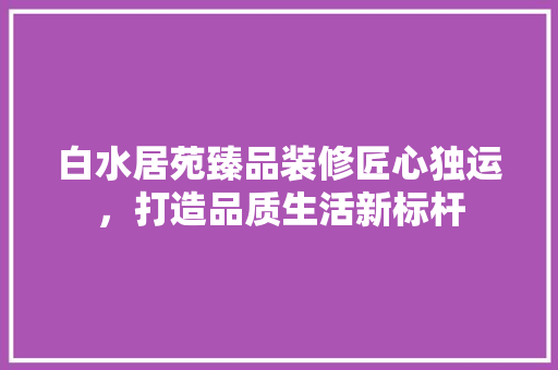 白水居苑臻品装修匠心独运，打造品质生活新标杆