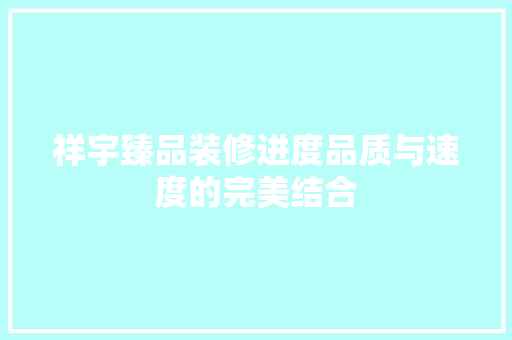 祥宇臻品装修进度品质与速度的完美结合