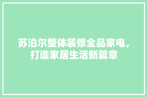 苏泊尔整体装修全品家电，打造家居生活新篇章