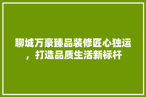 聊城万豪臻品装修匠心独运，打造品质生活新标杆