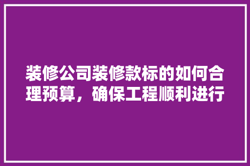 装修公司装修款标的如何合理预算，确保工程顺利进行