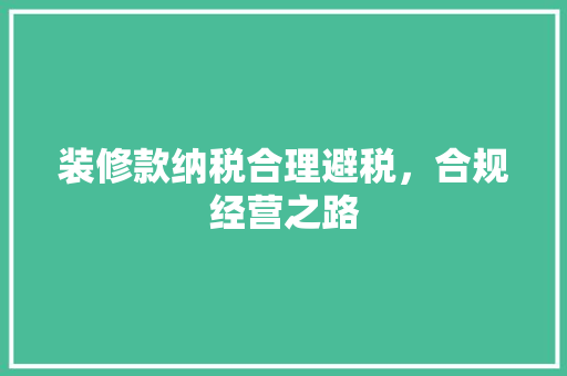 装修款纳税合理避税，合规经营之路