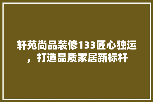 轩苑尚品装修133匠心独运，打造品质家居新标杆