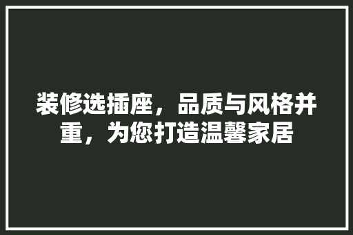 装修选插座，品质与风格并重，为您打造温馨家居