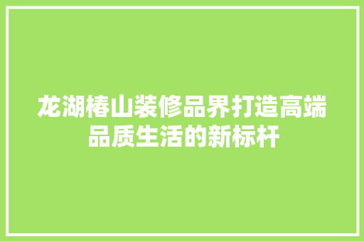 龙湖椿山装修品界打造高端品质生活的新标杆