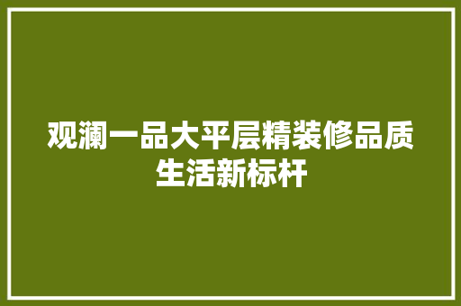 观澜一品大平层精装修品质生活新标杆