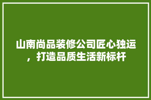 山南尚品装修公司匠心独运，打造品质生活新标杆