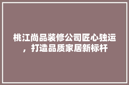 桃江尚品装修公司匠心独运，打造品质家居新标杆