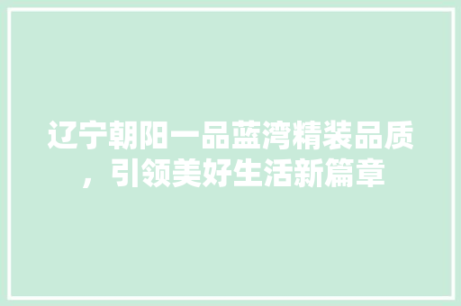 辽宁朝阳一品蓝湾精装品质，引领美好生活新篇章