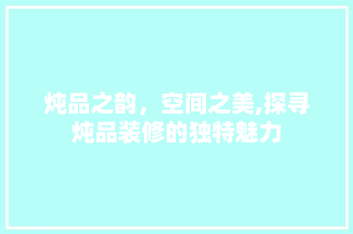 炖品之韵，空间之美,探寻炖品装修的独特魅力